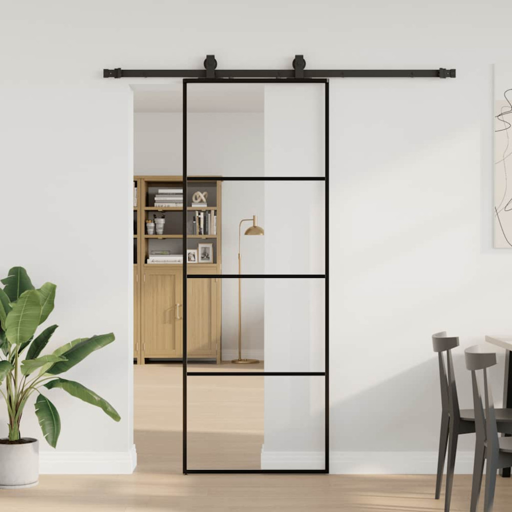 Produktbild för Skjutdörr med beslag svart 76x205 cm ESG-glas