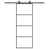 Produktbild för Skjutdörr med beslag svart 76x205 cm ESG-glas