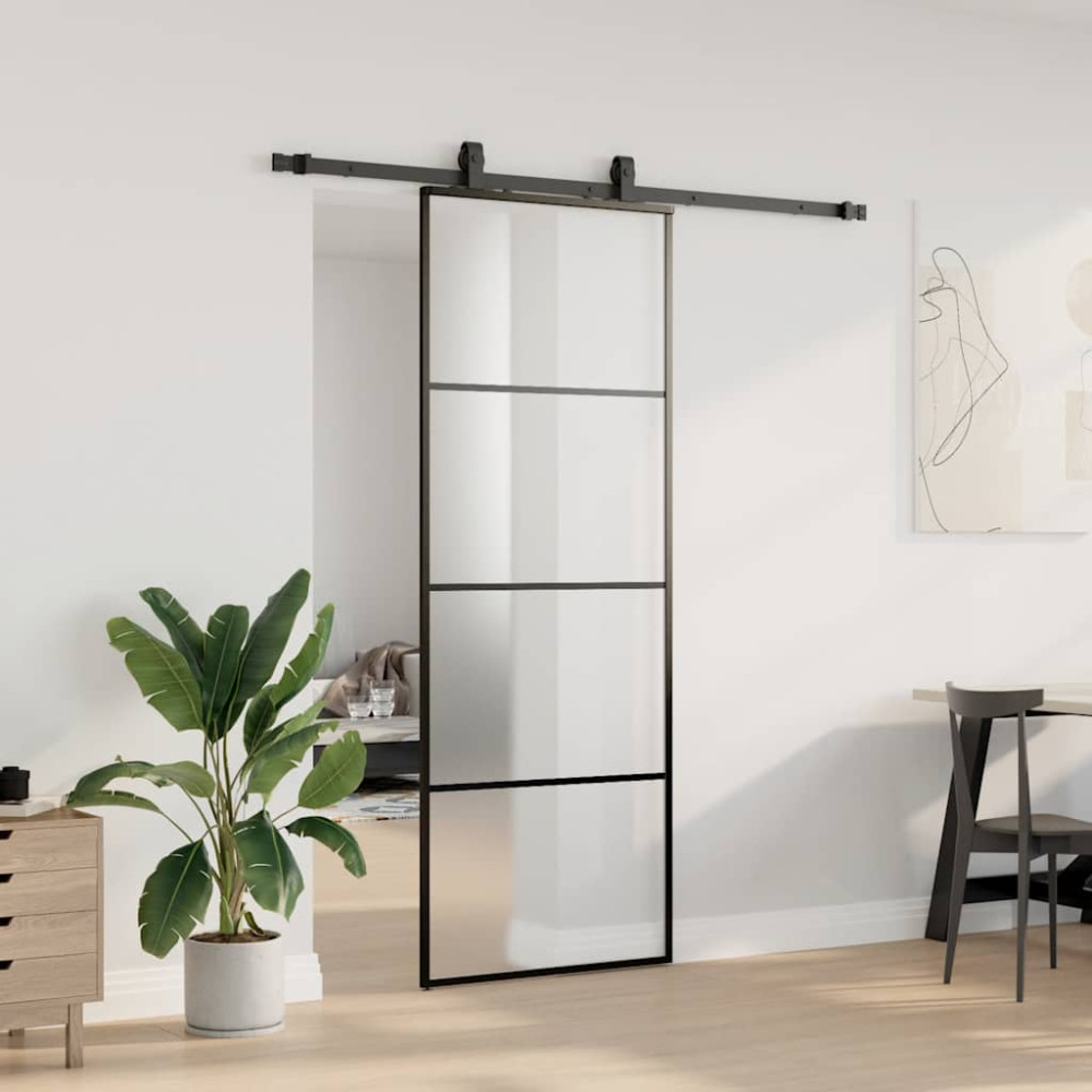 Produktbild för Skjutdörr med beslag svart 76x205 cm ESG-glas