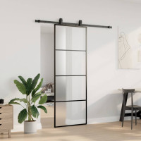 Produktbild för Skjutdörr med beslag svart 76x205 cm ESG-glas