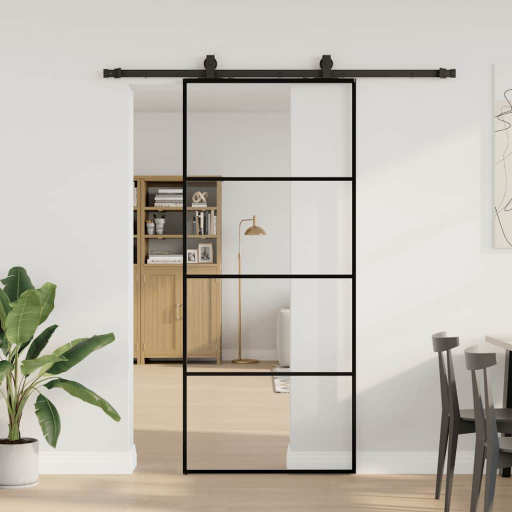Produktbild för Skjutdörr med beslag svart 90x205 cm ESG-glas
