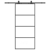 Produktbild för Skjutdörr med beslag svart 90x205 cm ESG-glas