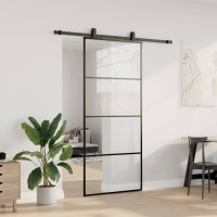 Produktbild för Skjutdörr med beslag svart 90x205 cm ESG-glas