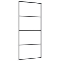 Produktbild för Skjutdörr med beslag svart 90x205 cm ESG-glas