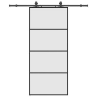 Produktbild för Skjutdörr med beslag svart 90x205 cm ESG-glas