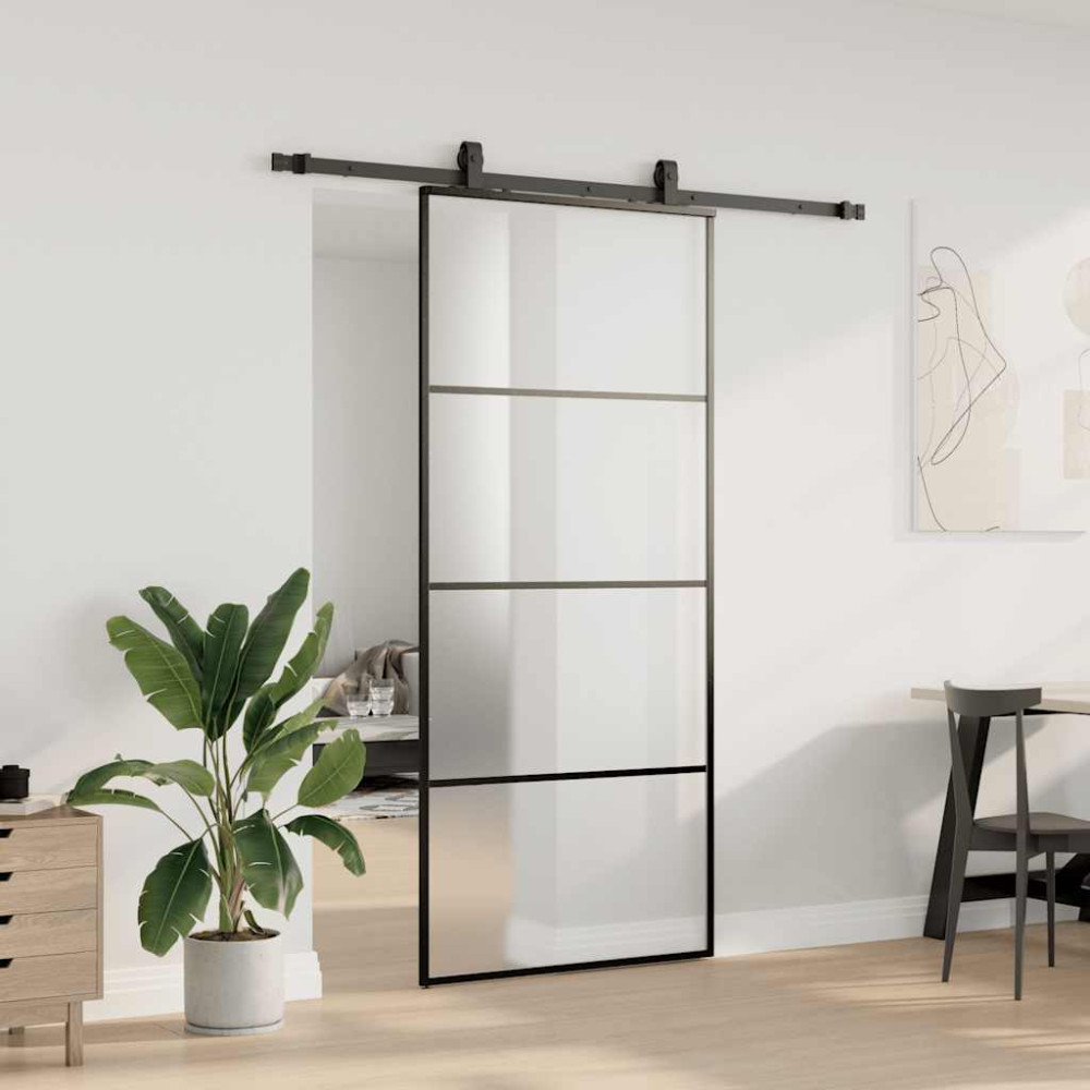 Produktbild för Skjutdörr med beslag svart 90x205 cm ESG-glas