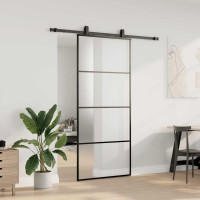 Produktbild för Skjutdörr med beslag svart 90x205 cm ESG-glas
