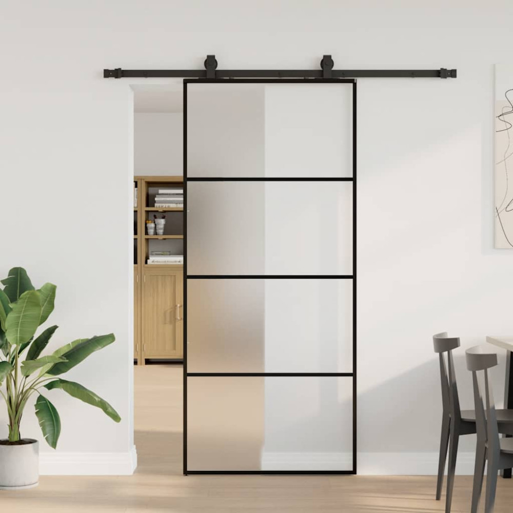 Produktbild för Skjutdörr med beslag svart 90x205 cm ESG-glas