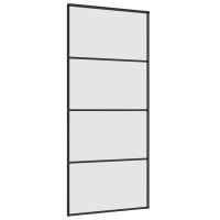 Produktbild för Skjutdörr med beslag svart 90x205 cm ESG-glas