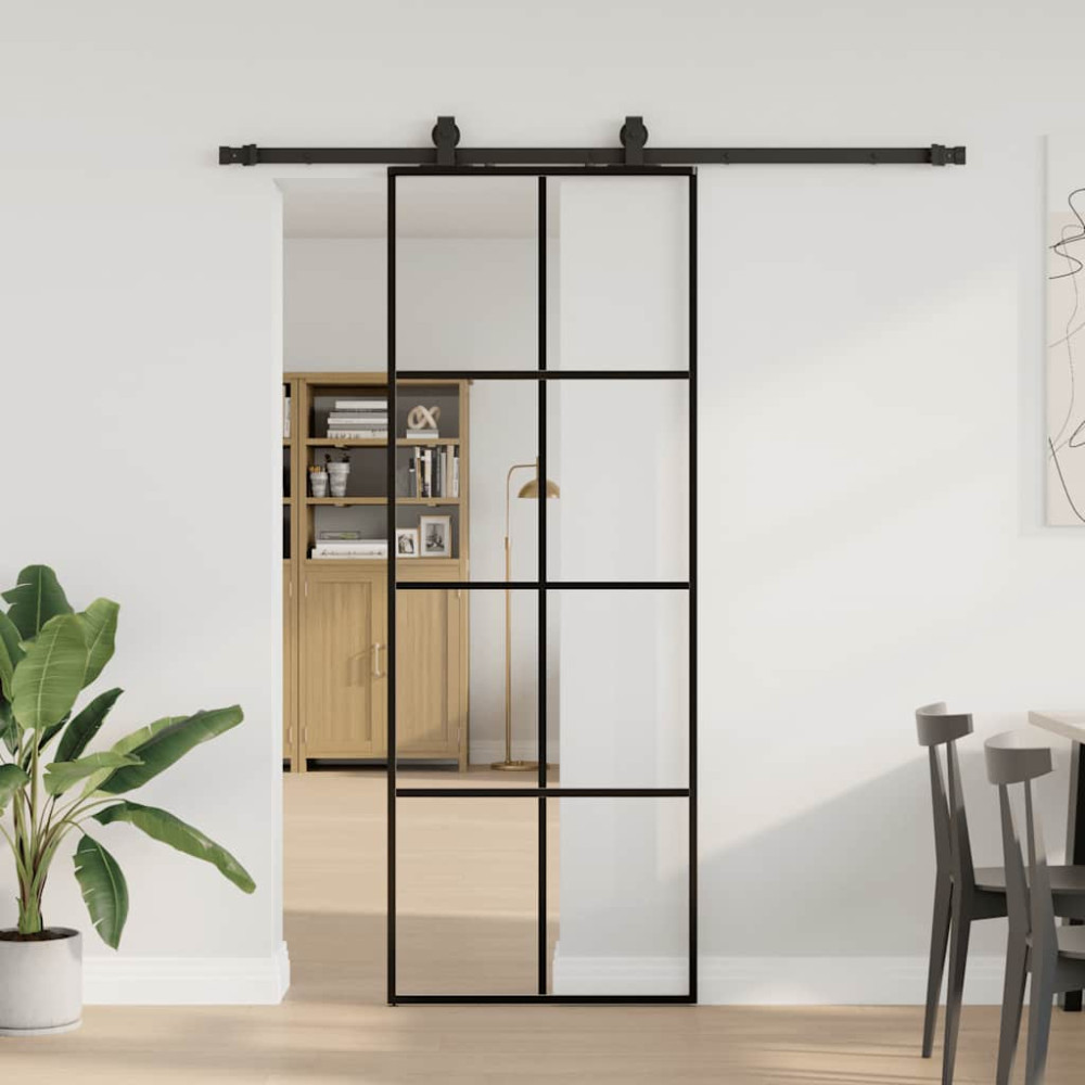 Produktbild för Skjutdörr med beslag svart 76x205 cm ESG-glas