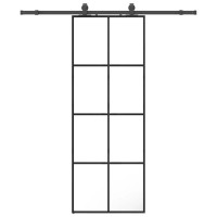 Produktbild för Skjutdörr med beslag svart 76x205 cm ESG-glas