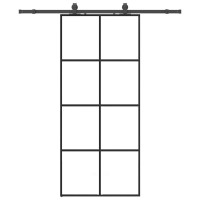 Produktbild för Skjutdörr med beslag svart 90x205 cm ESG-glas