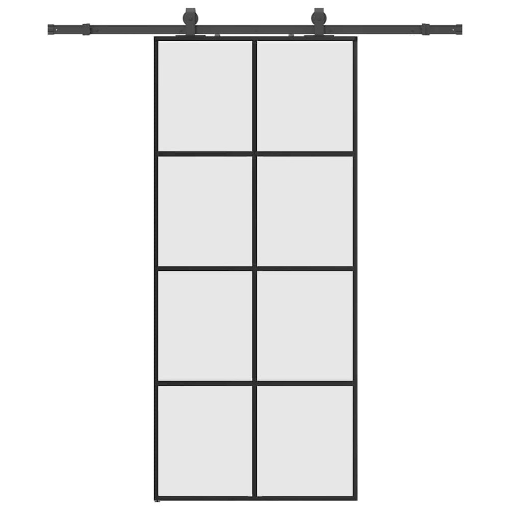 Produktbild för Skjutdörr med beslag svart 90x205 cm ESG-glas