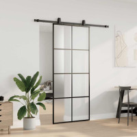 Produktbild för Skjutdörr med beslag svart 90x205 cm ESG-glas