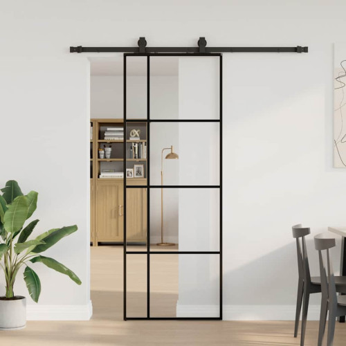 vidaXL Skjutdörr med beslag svart 76x205 cm ESG-glas