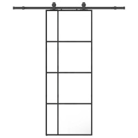 Produktbild för Skjutdörr med beslag svart 76x205 cm ESG-glas