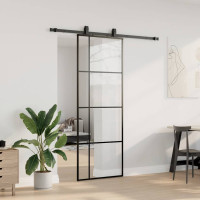 Produktbild för Skjutdörr med beslag svart 76x205 cm ESG-glas