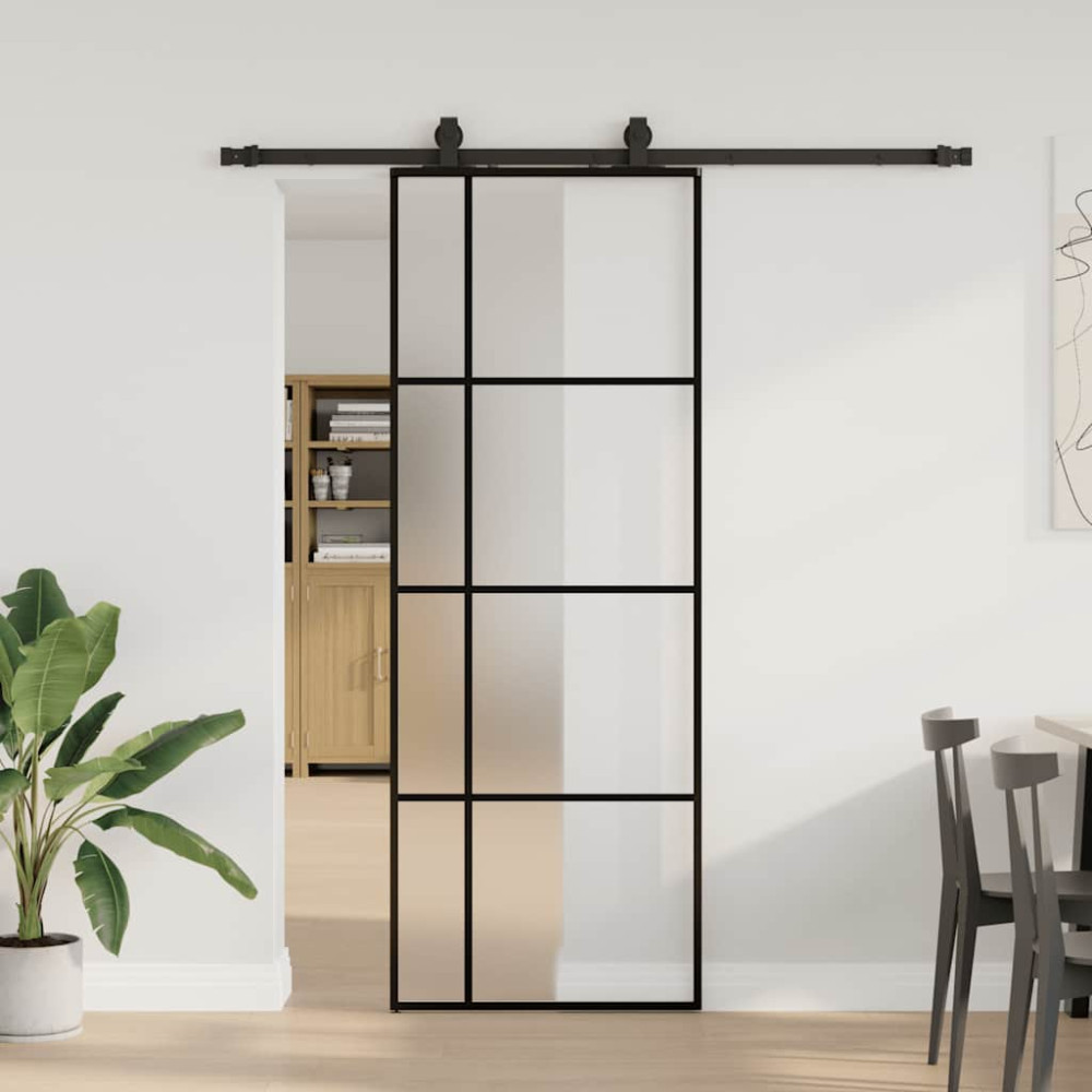 Produktbild för Skjutdörr med beslag svart 76x205 cm ESG-glas