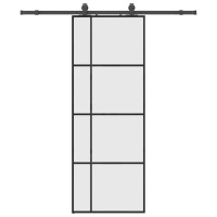 Produktbild för Skjutdörr med beslag svart 76x205 cm ESG-glas