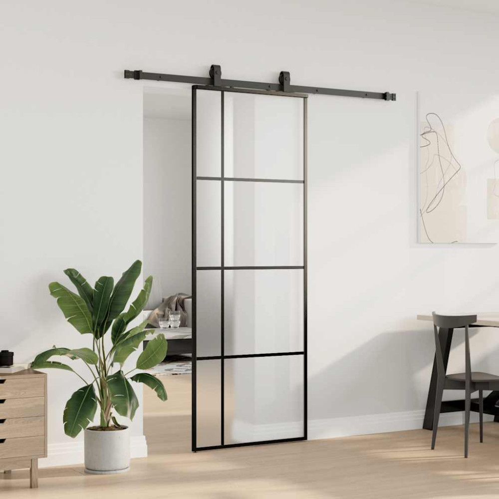 Produktbild för Skjutdörr med beslag svart 76x205 cm ESG-glas
