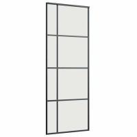 Produktbild för Skjutdörr med beslag svart 76x205 cm ESG-glas