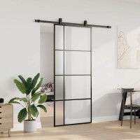 Produktbild för Skjutdörr med beslag svart 90x205 cm ESG-glas