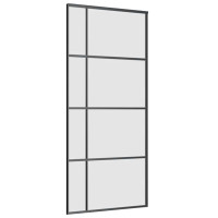 Produktbild för Skjutdörr med beslag svart 90x205 cm ESG-glas