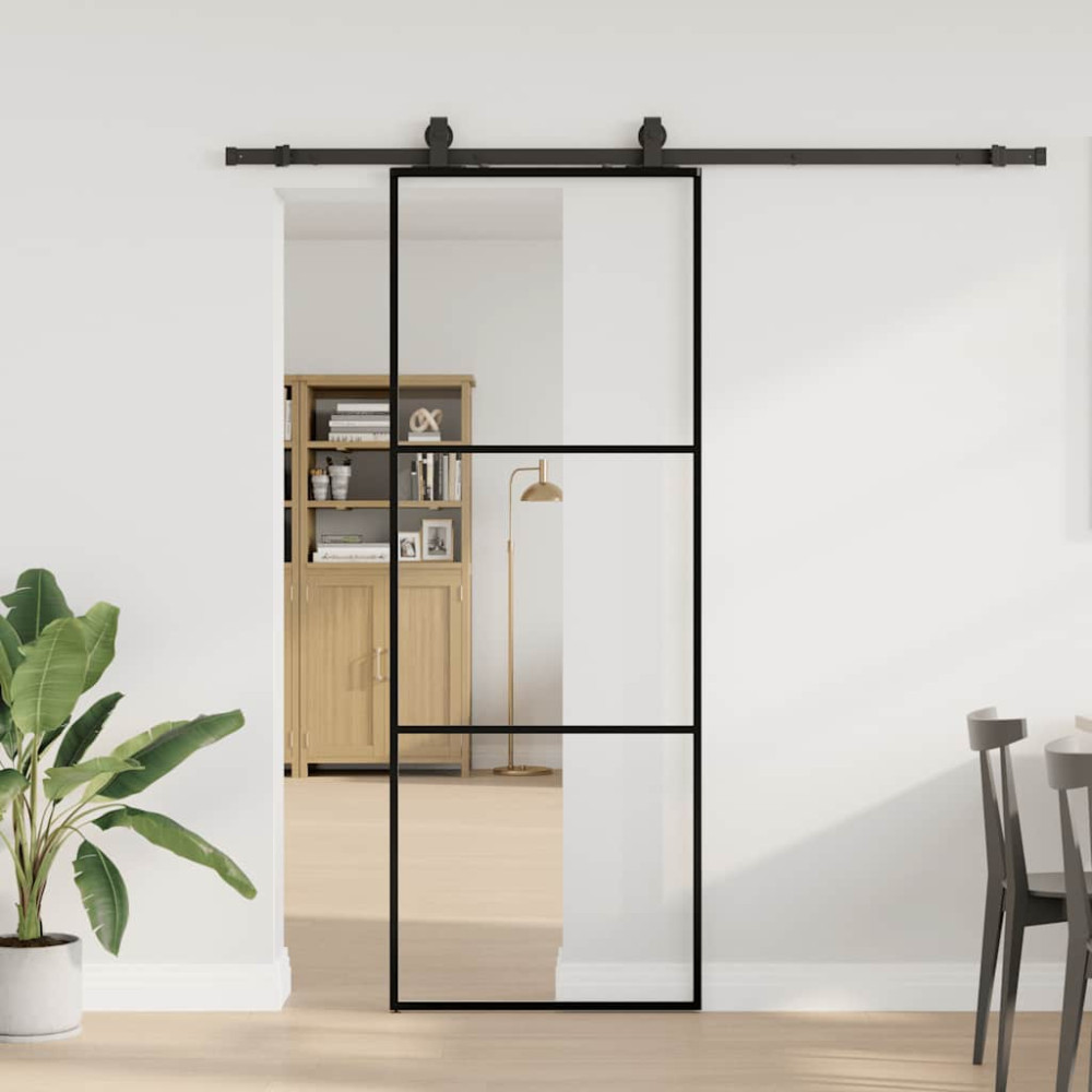 Produktbild för Skjutdörr med beslag svart 76x205 cm ESG-glas