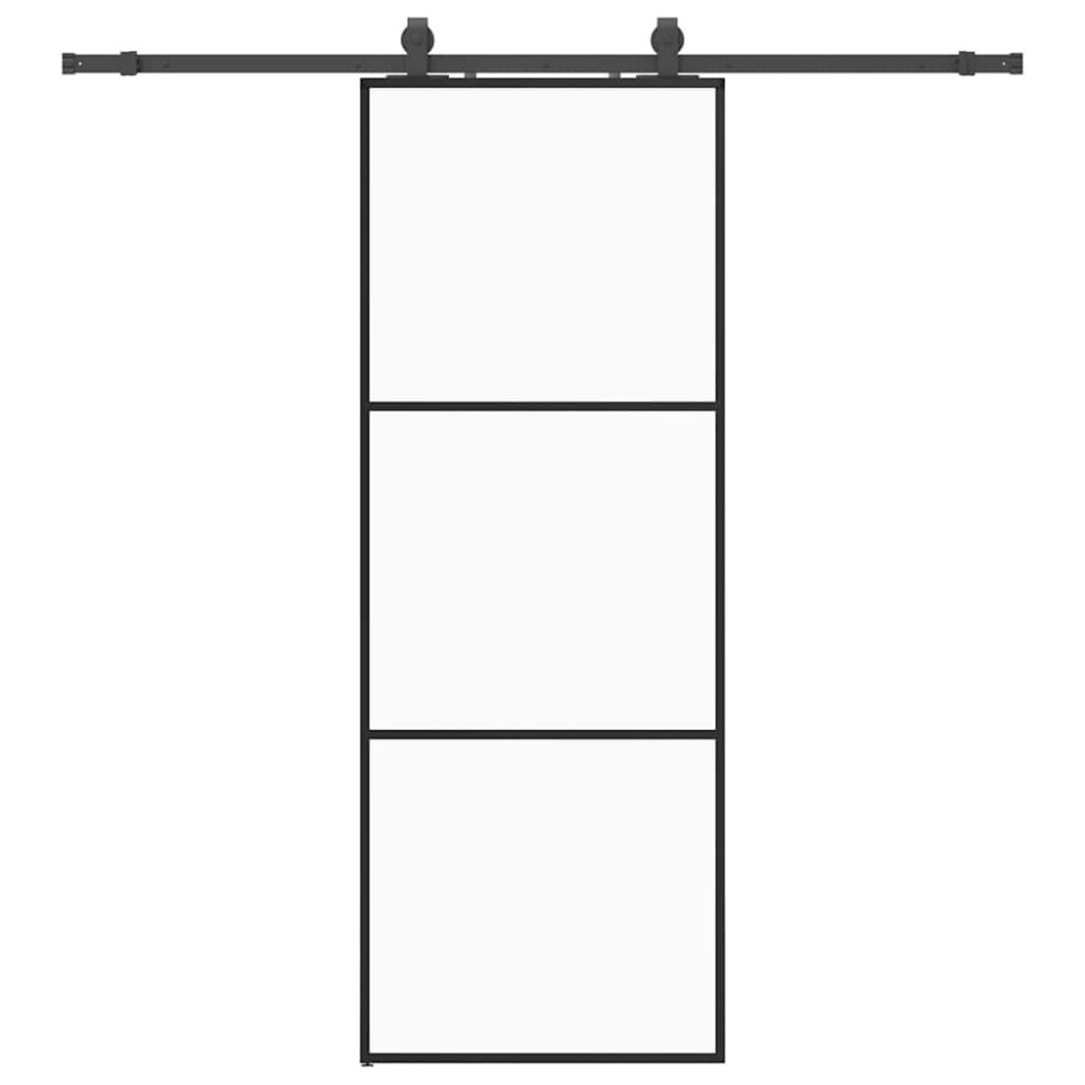 Produktbild för Skjutdörr med beslag svart 76x205 cm ESG-glas