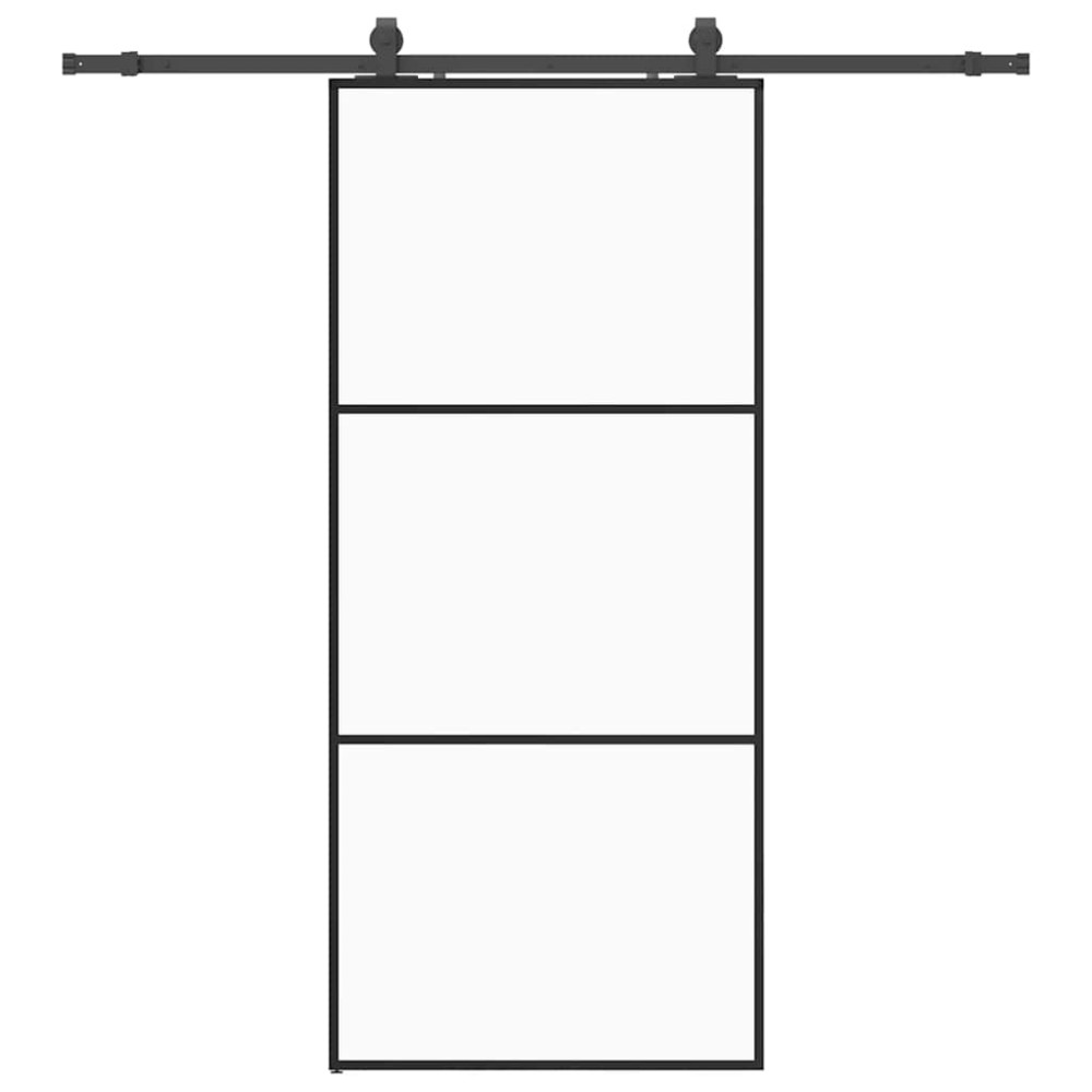 Produktbild för Skjutdörr med beslag svart 90x205 cm ESG-glas
