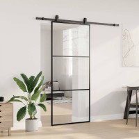 Produktbild för Skjutdörr med beslag svart 90x205 cm ESG-glas