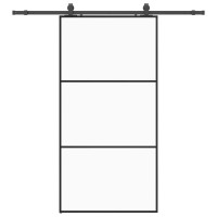 Produktbild för Skjutdörr med beslag svart 102x205 cm ESG-glas