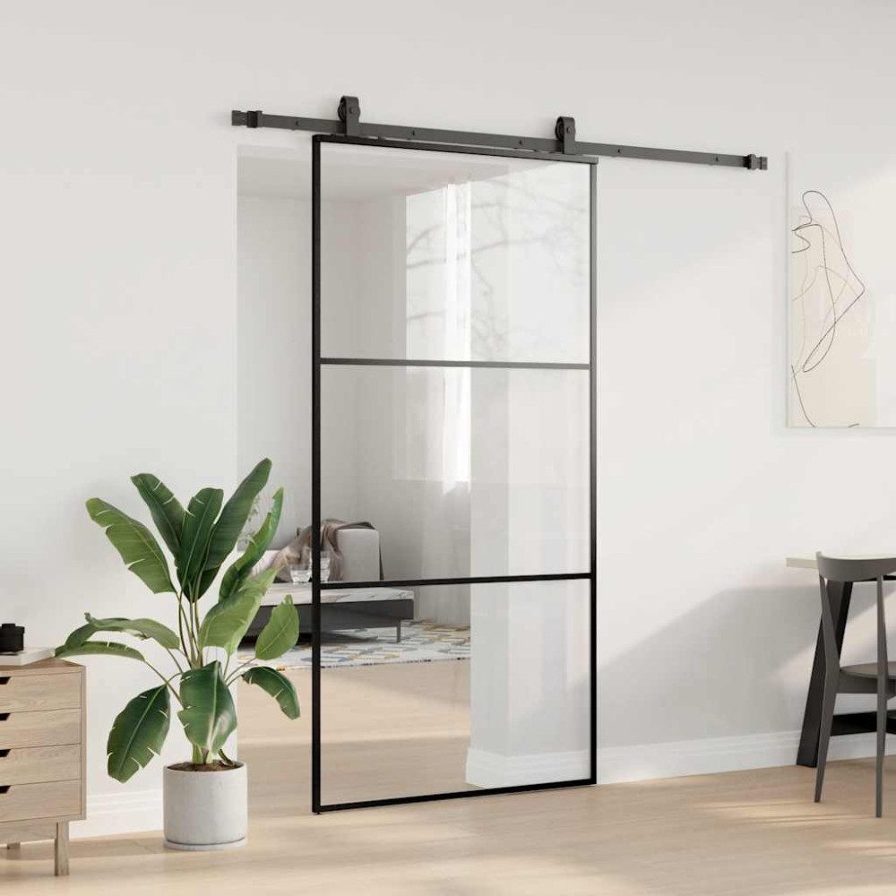 Produktbild för Skjutdörr med beslag svart 102x205 cm ESG-glas