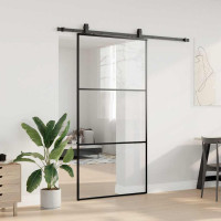 Produktbild för Skjutdörr med beslag svart 102x205 cm ESG-glas