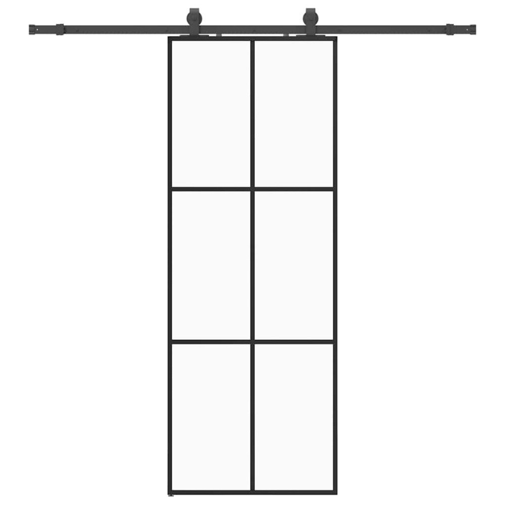 Produktbild för Skjutdörr med beslag svart 76x205 cm ESG-glas