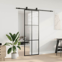 Produktbild för Skjutdörr med beslag svart 76x205 cm ESG-glas