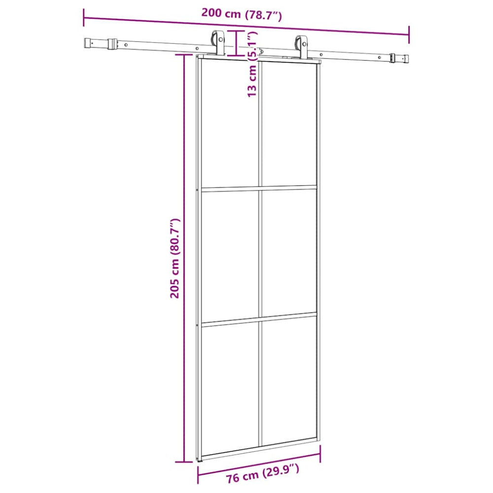 Produktbild för Skjutdörr med beslag svart 76x205 cm ESG-glas