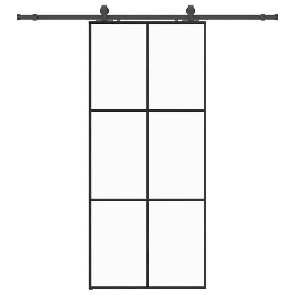 Produktbild för Skjutdörr med beslag svart 90x205 cm ESG-glas