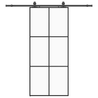 Produktbild för Skjutdörr med beslag svart 90x205 cm ESG-glas