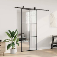 Produktbild för Skjutdörr med beslag svart 90x205 cm ESG-glas