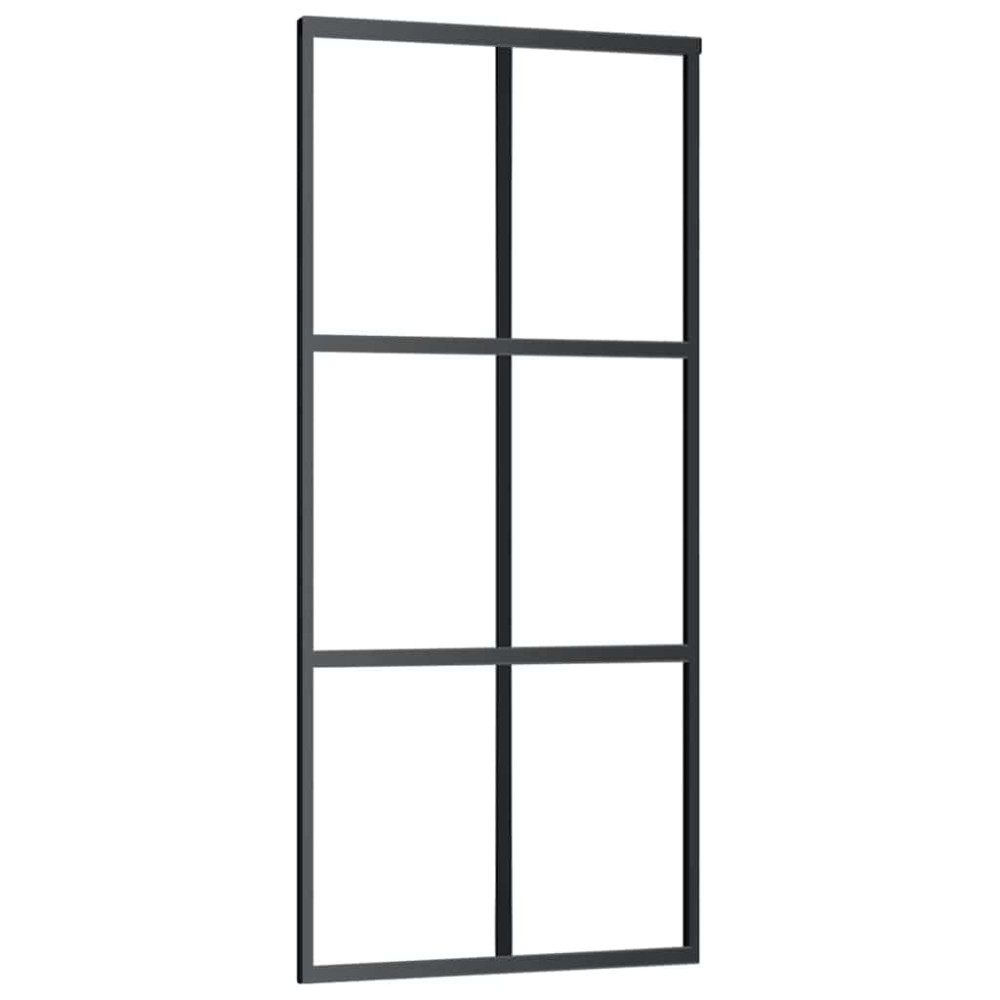 Produktbild för Skjutdörr med beslag svart 90x205 cm ESG-glas