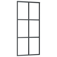 Produktbild för Skjutdörr med beslag svart 90x205 cm ESG-glas