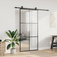 Produktbild för Skjutdörr med beslag svart 102x205 cm ESG-glas