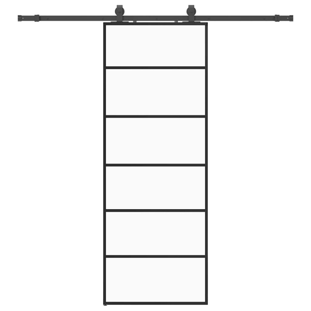 Produktbild för Skjutdörr med beslag svart 76x205 cm ESG-glas