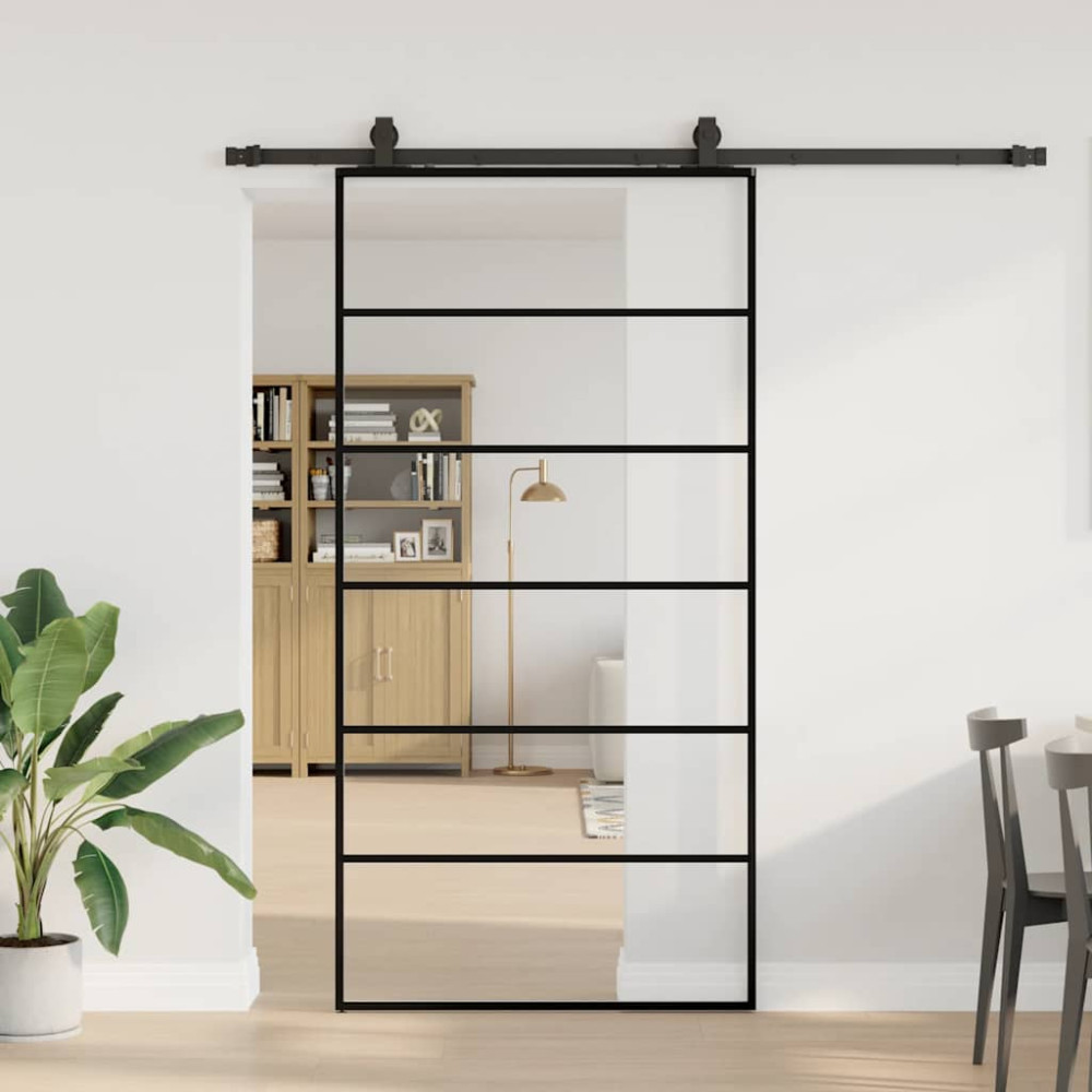 Produktbild för Skjutdörr med beslag svart 102x205 cm ESG-glas