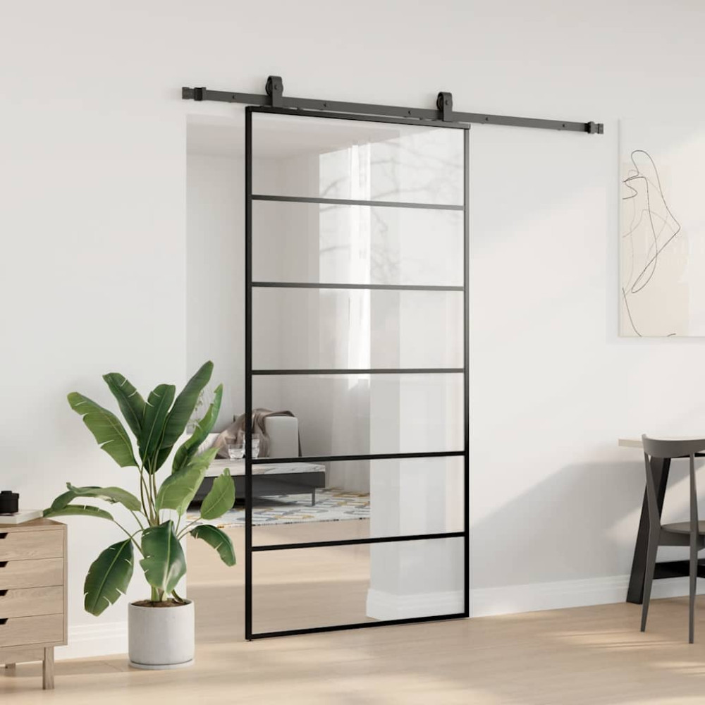 Produktbild för Skjutdörr med beslag svart 102x205 cm ESG-glas