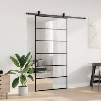 Produktbild för Skjutdörr med beslag svart 102x205 cm ESG-glas