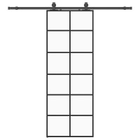 Produktbild för Skjutdörr med beslag svart 76x205 cm ESG-glas