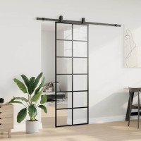 Produktbild för Skjutdörr med beslag svart 76x205 cm ESG-glas