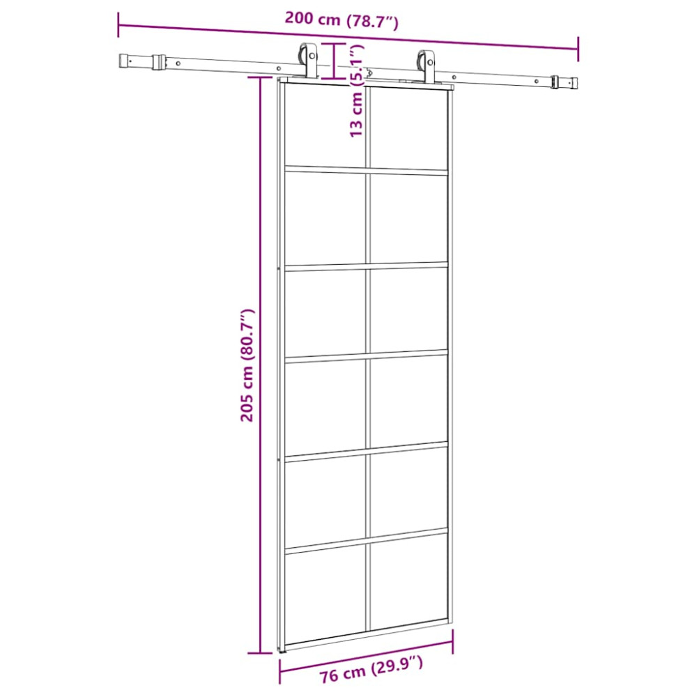 Produktbild för Skjutdörr med beslag svart 76x205 cm ESG-glas
